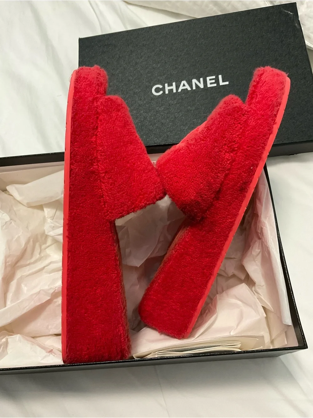 CHANEL red fuzzy